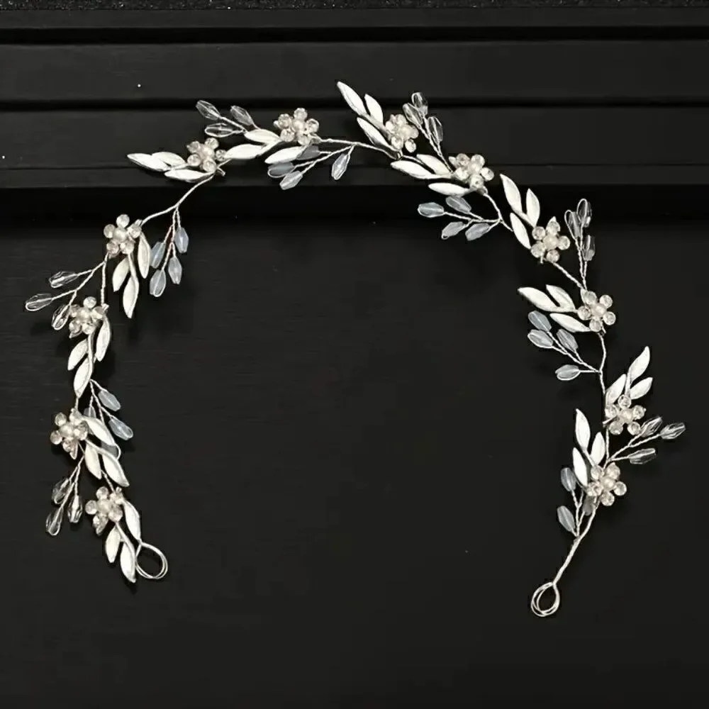 Bridal Floral Pearl and Crystal Hair Vine Wreath Silver or Rose Gold